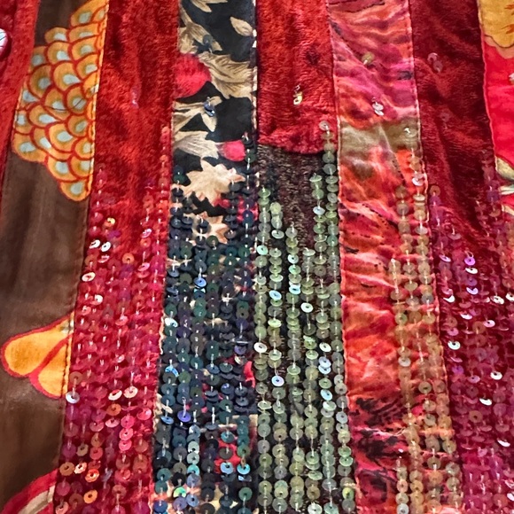 Coldwater Creek Vintage Red Velvet Floral Patchwork Jacket - Picture 11 of 11